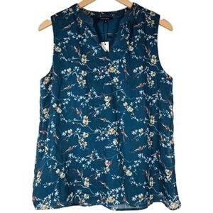 Papermoon Women's Teal Floral Annie Notch Neck Sleeveless Blouse‎ M NWT